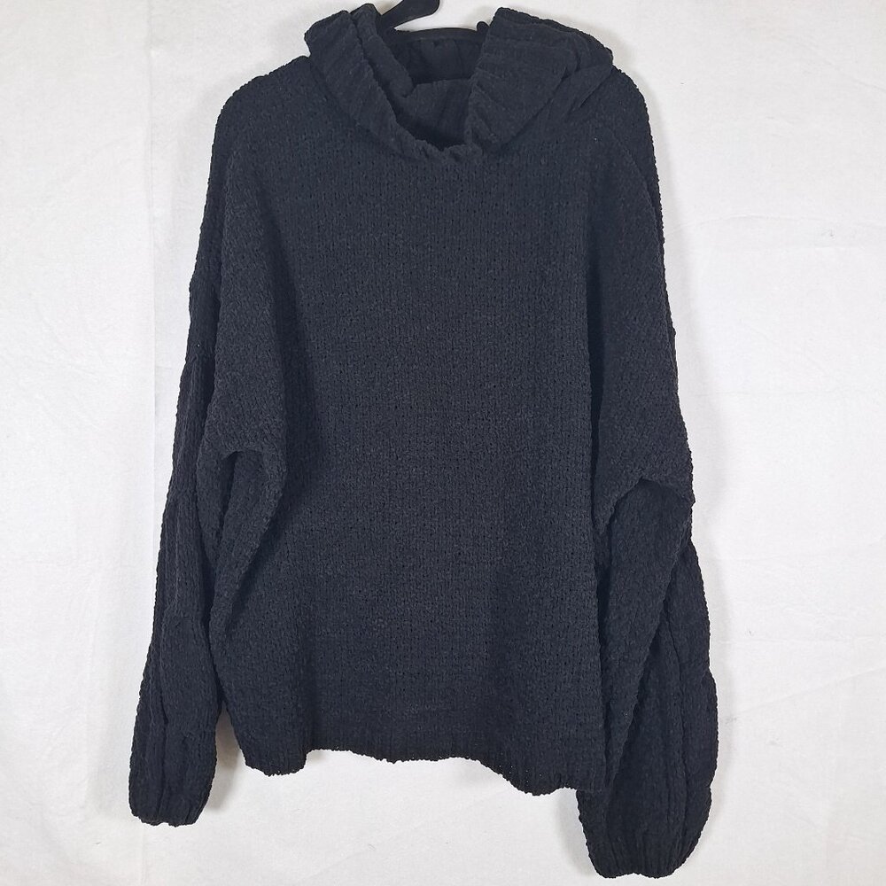 7 for all Mankind cableknit cowl neck black sweater women XL - Picture 2 of 5